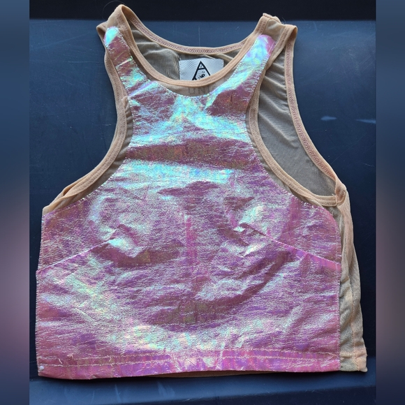 Unit Iridescent Pink Holographic Crop Tank Top - Picture 1 of 3